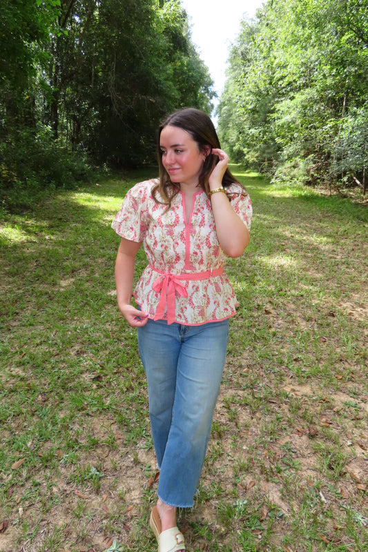 Coral Petal Peplum Top