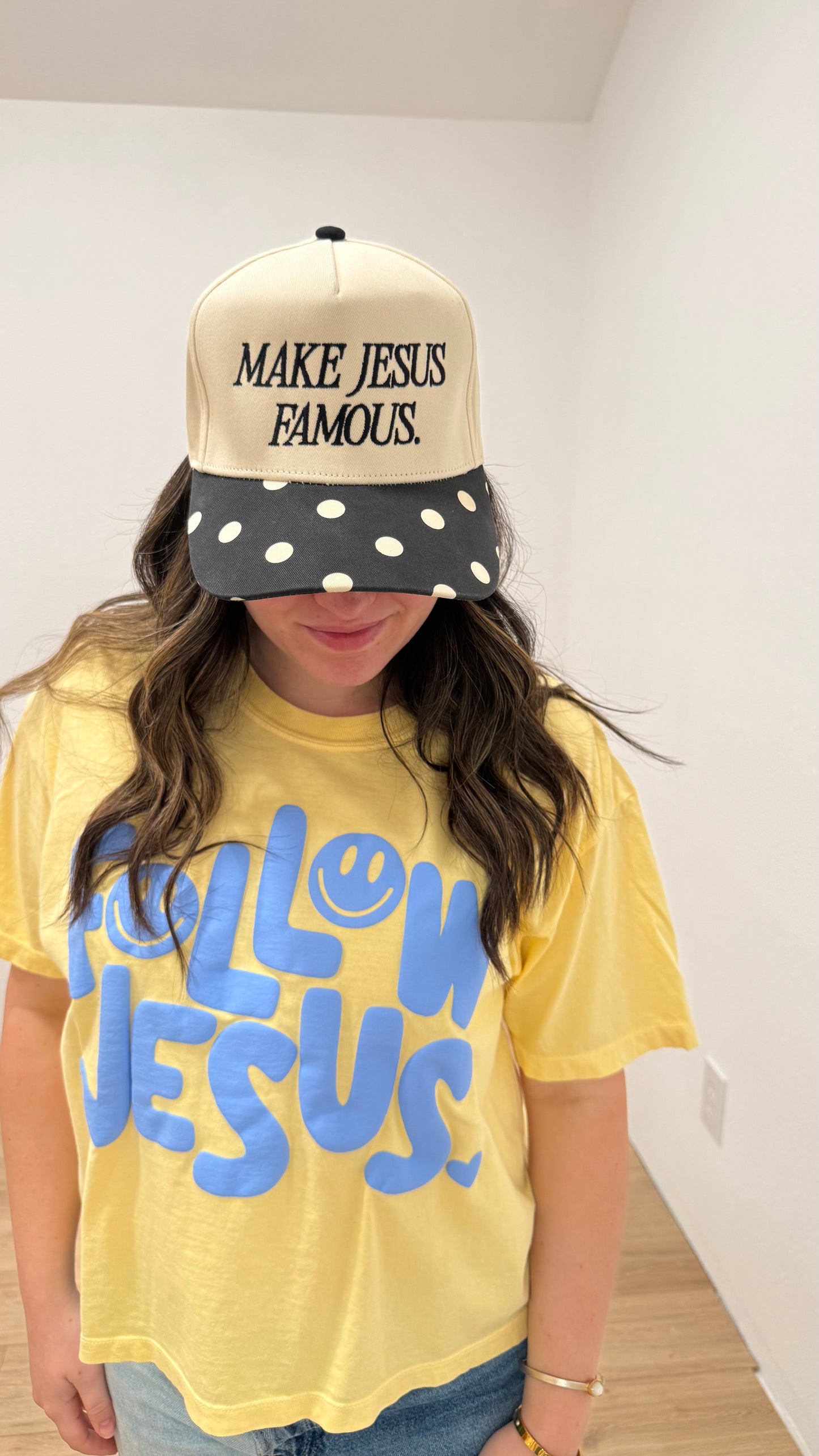 Make Jesus Famous Polka Dot Trucker Hat