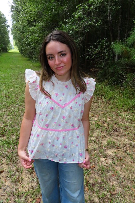 Bows & Blooms Eyelet Top